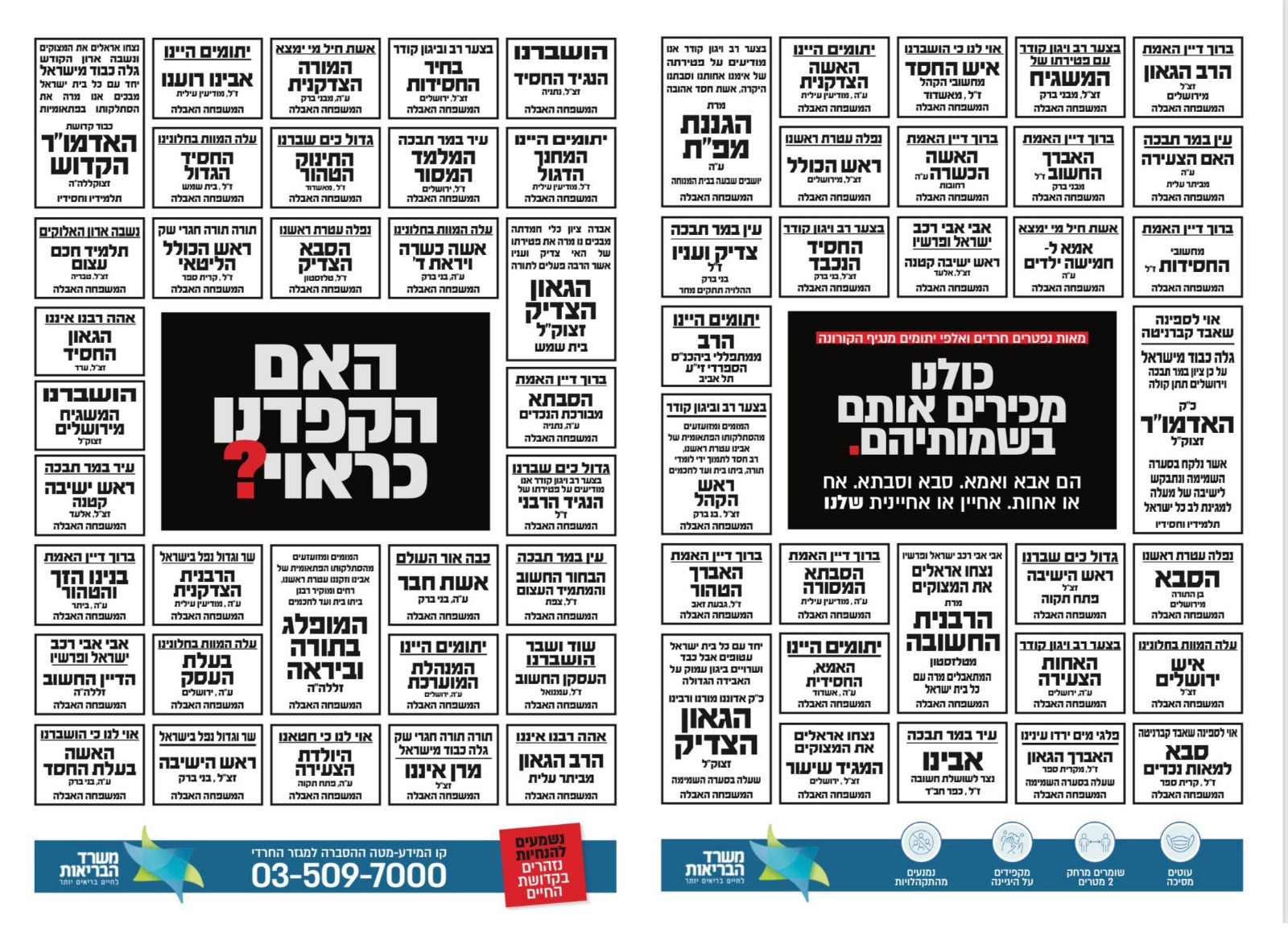 קמפיין משרד הבריאות למלחמה בקורונה במגזר החרדי. צילום: המטה החרדי במשרד הבריאות