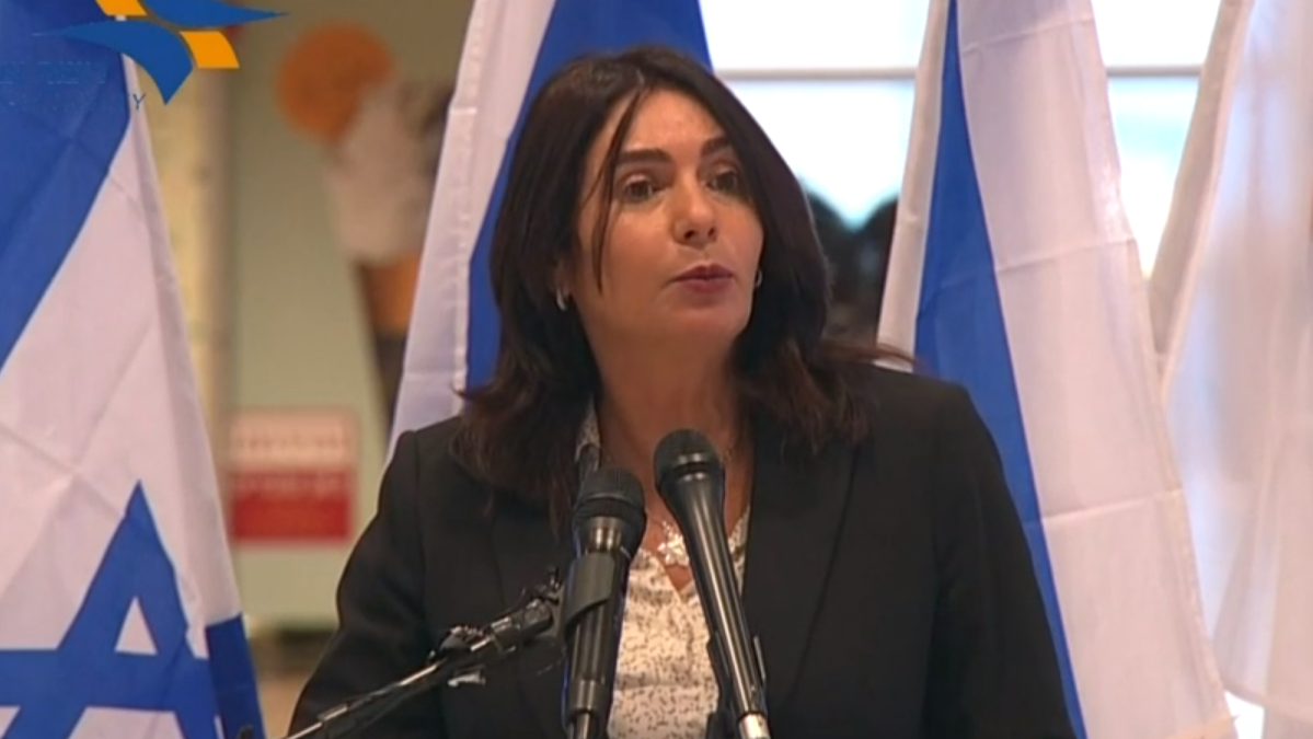 מירי רגב, שרת התחבורה. צילום מסך מאחת ממסיבות העיתונאים בנתב"ג