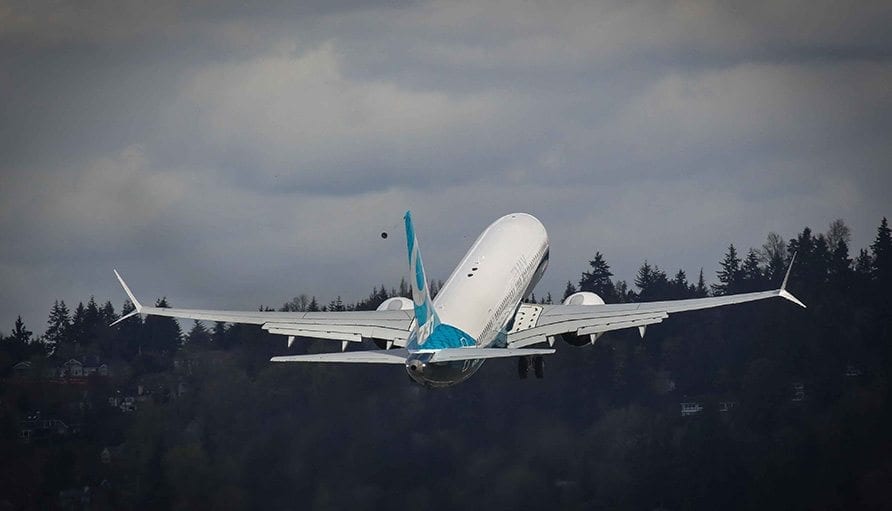 מטוס ה-בואנג 737MAX 9 במהלך טיסת המבחן. צילום: בואינג