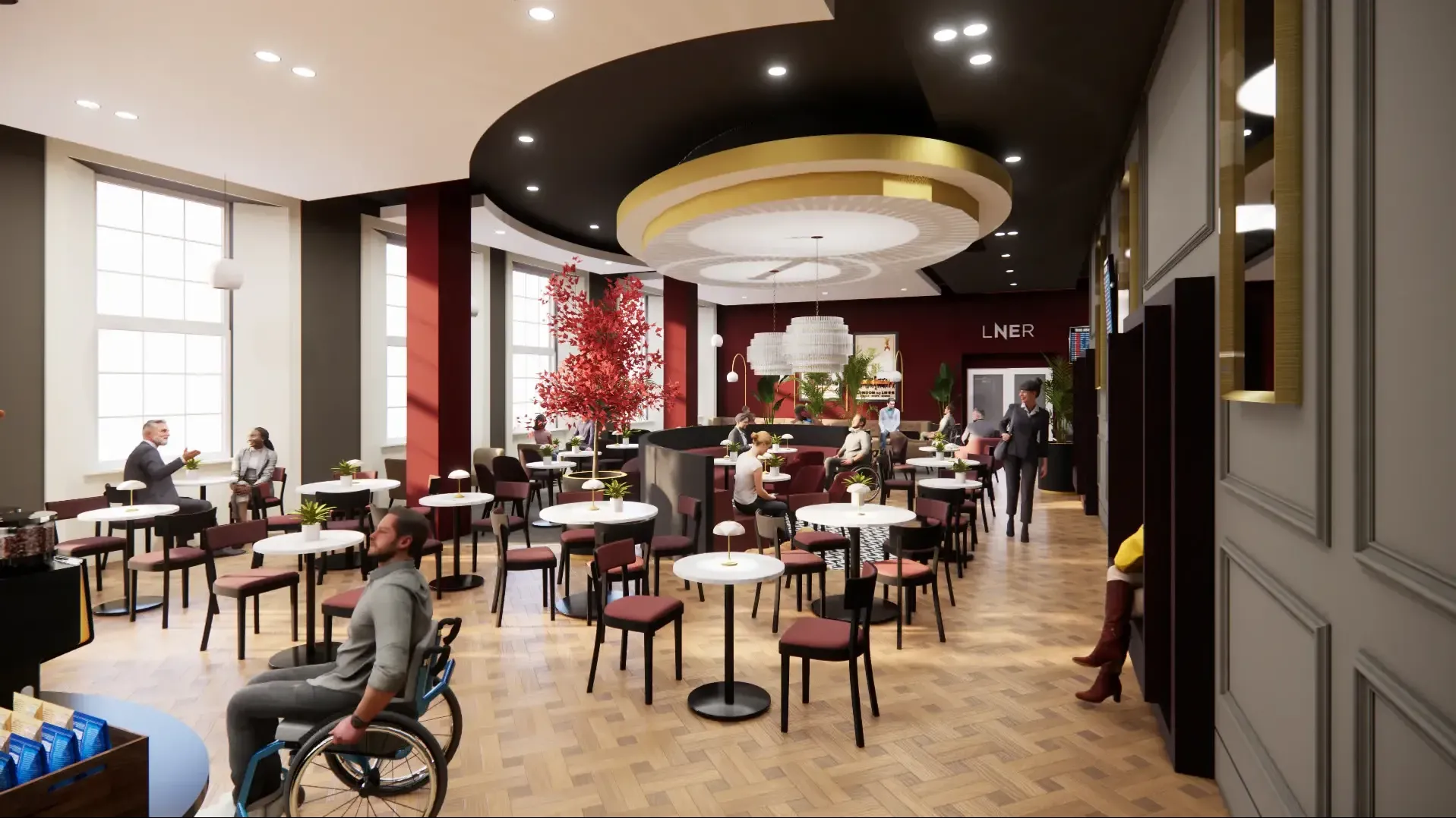 A rendering of the updated LNER lounge at King's Cross. Source: LNER