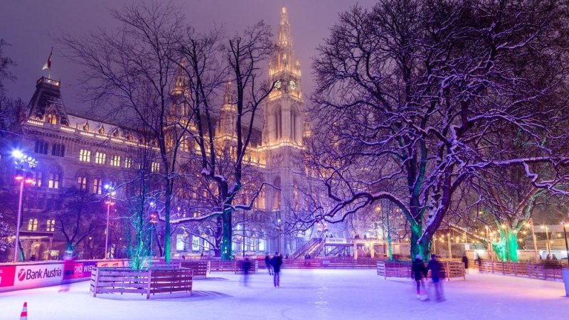 Wiener Eistraum (Vienna Ice World) at Rathausplatz in the winter. Photo: mikecphoto/Shutterstock