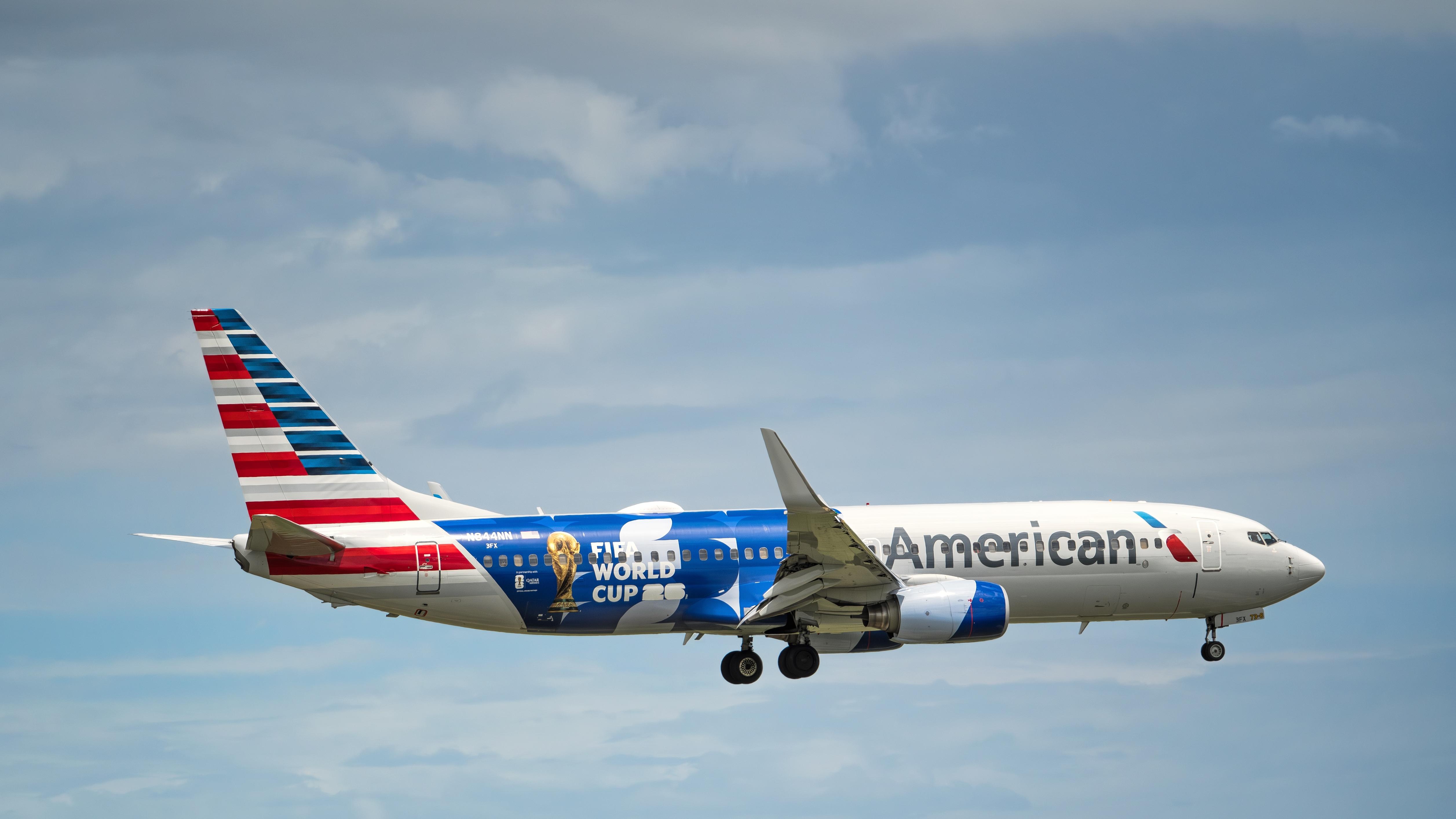 American Airlines World Cup livery aircraft. Photo: Leena Robinson / Shutterstock.com
