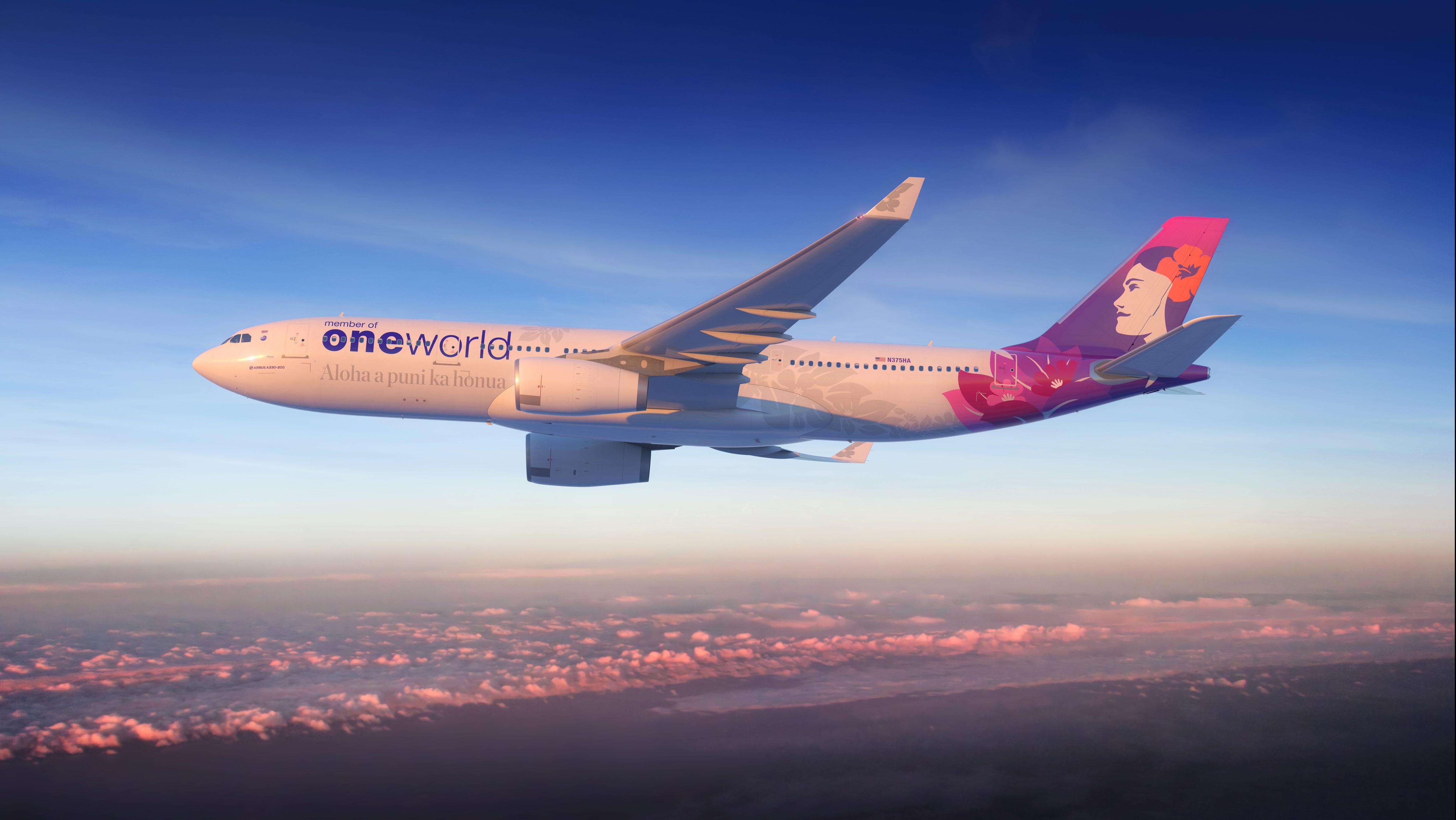 Hawaiian Airlines oneworld Airbus A330 livery. Photo: Hawaiian Airlines / Alaska Air Group