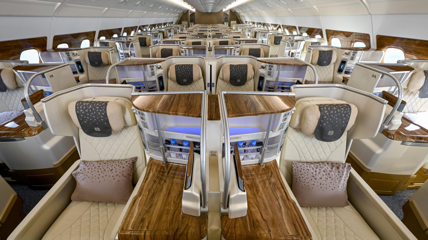 Business Class in retrofitted A380. Photo: Emirates