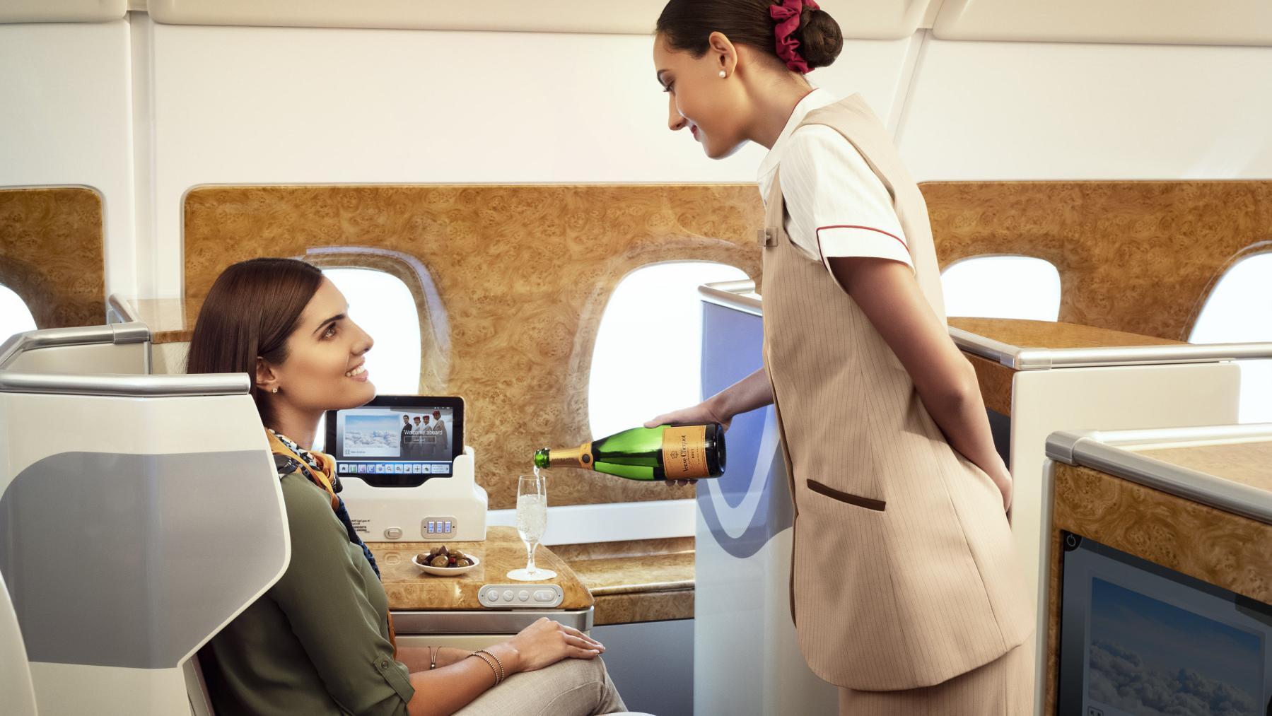 Veuve Clicquot Champagne in Business Class. Photo: Emirates