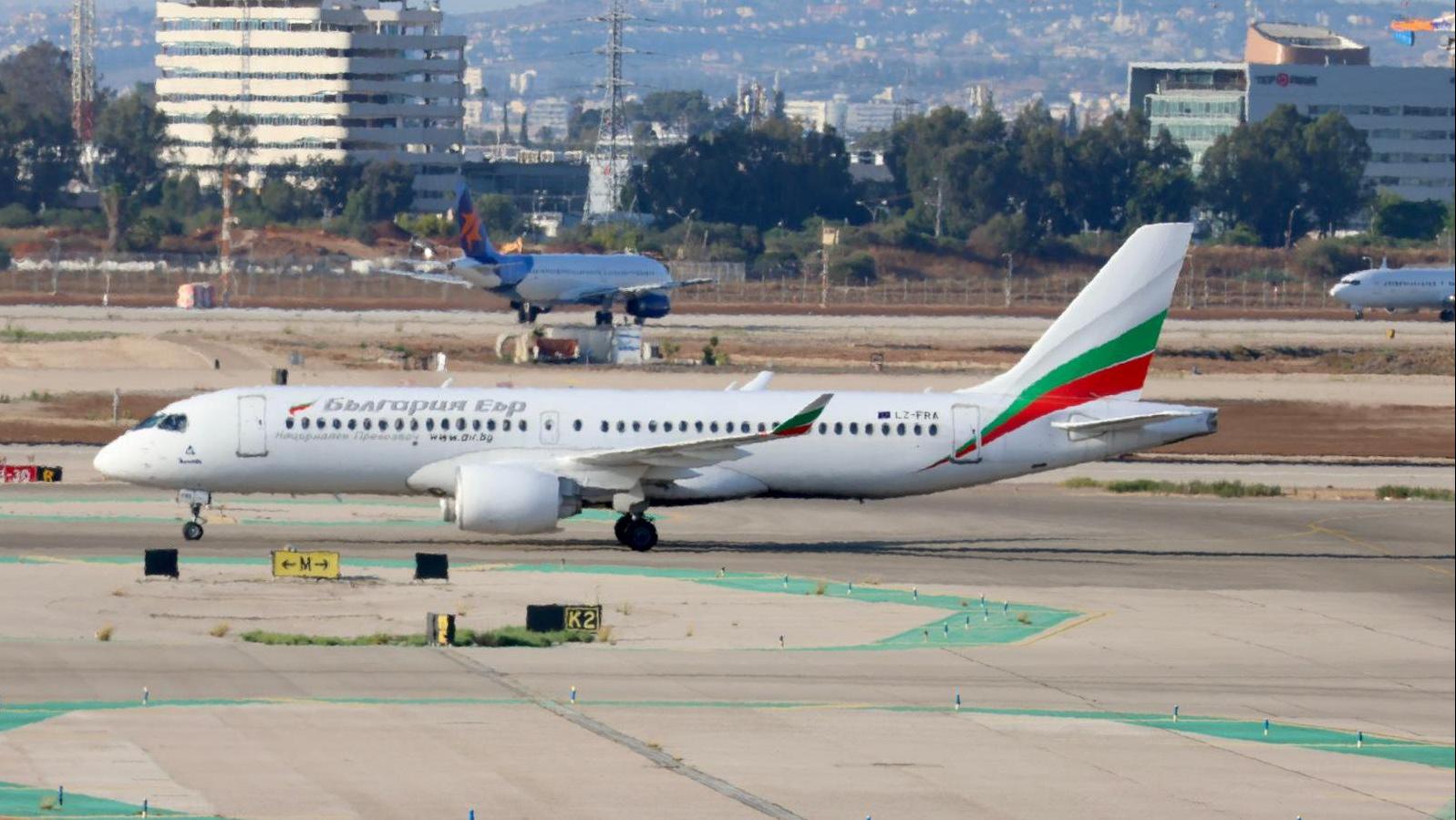 A Bulgaria Air plane after landing at Beit Sheva Airport. Photo: Ivri Hazon