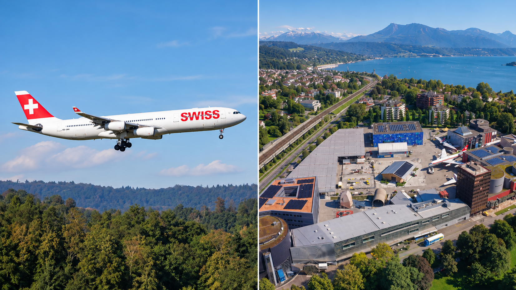 SWISS plane from the air to the Lucerne museum. Credit: SWISS