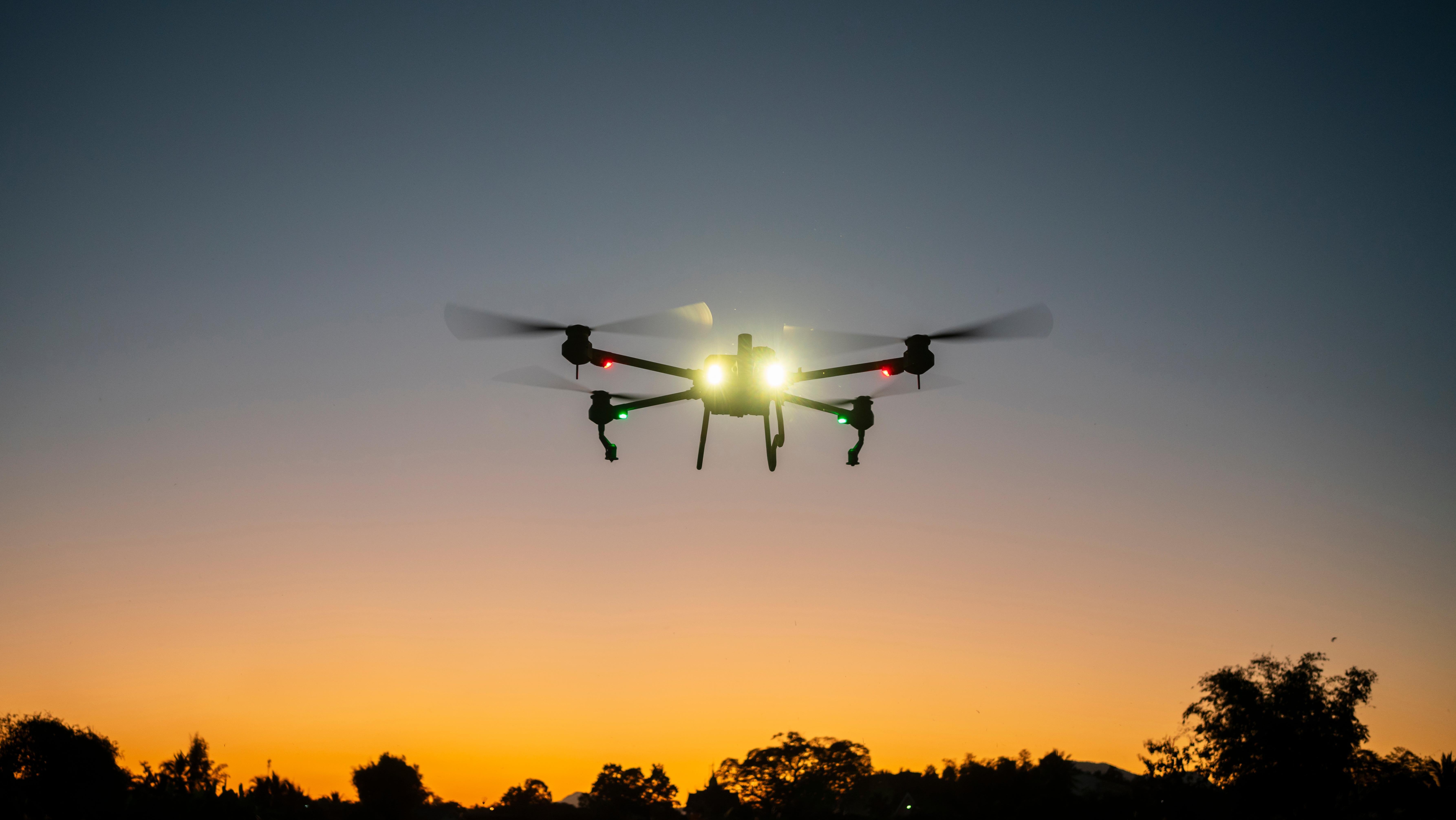 Drone flying at night. Photo: Shutterstock