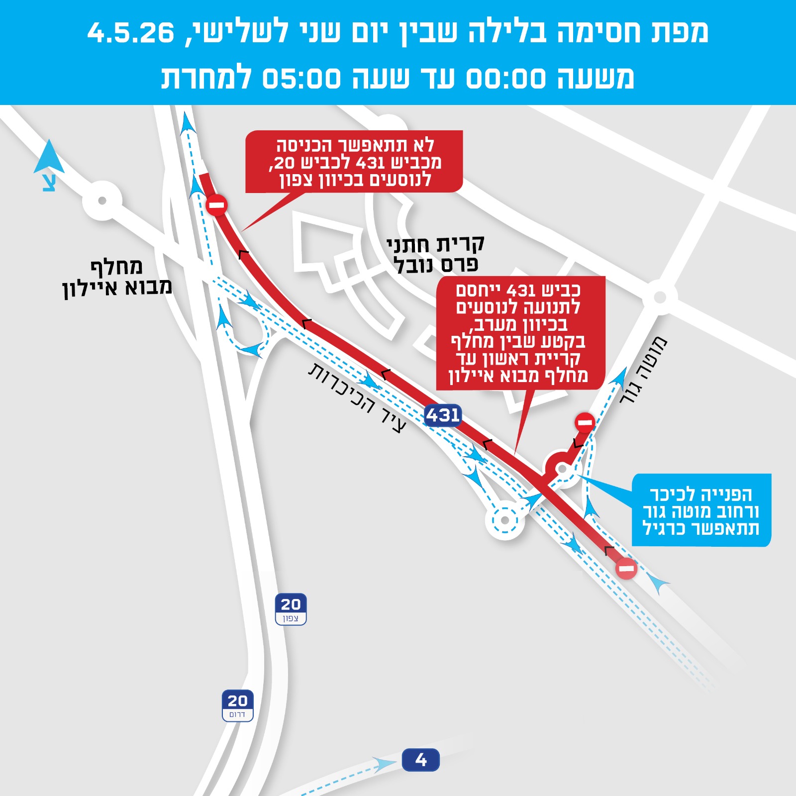 מפת החסימות. צילום: באדיבות חברת נתיבי איילון