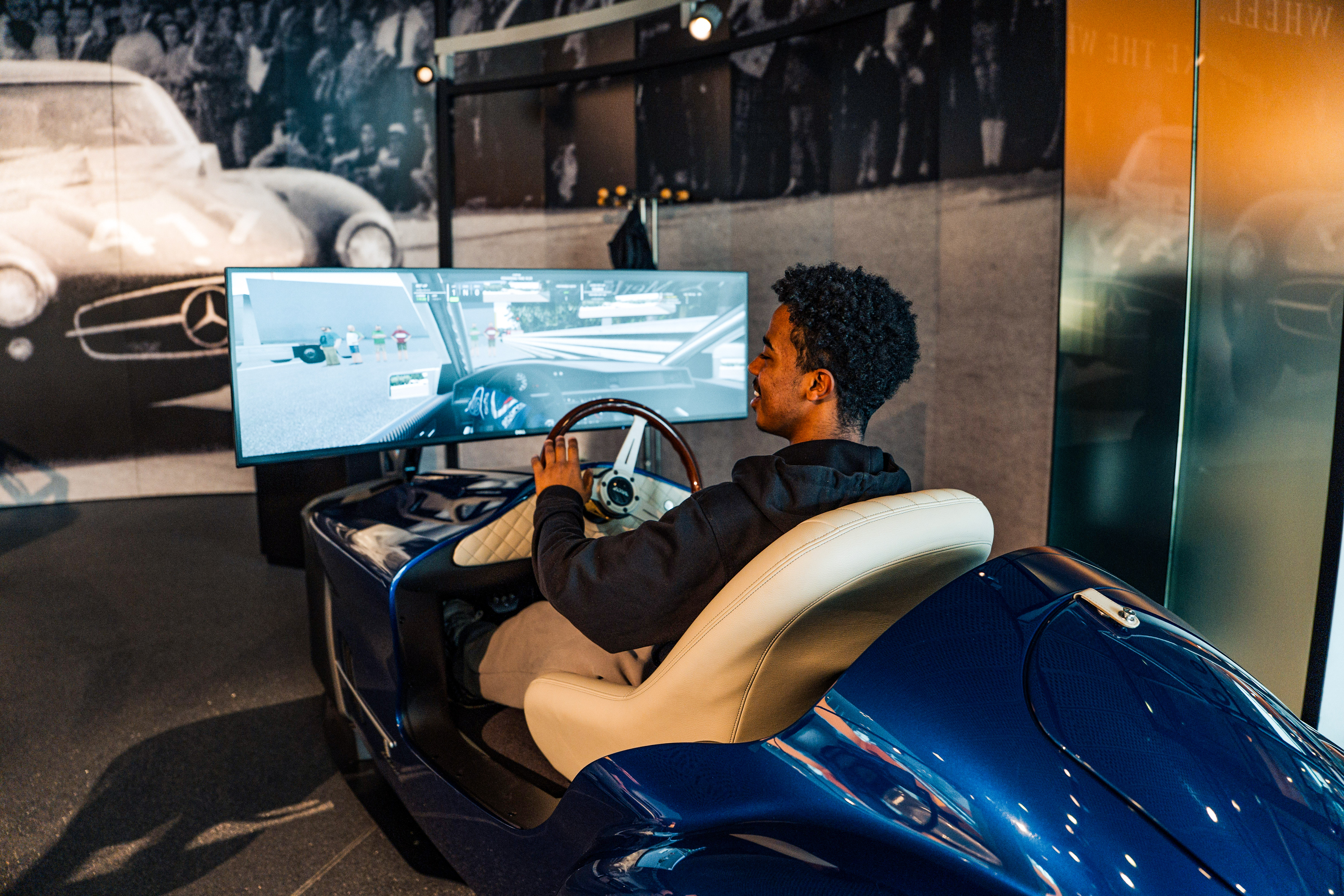 Driving simulators at the Mercedes-Benz Museum in Stuttgart. Photo: JF Films, Mercedes-Benz
