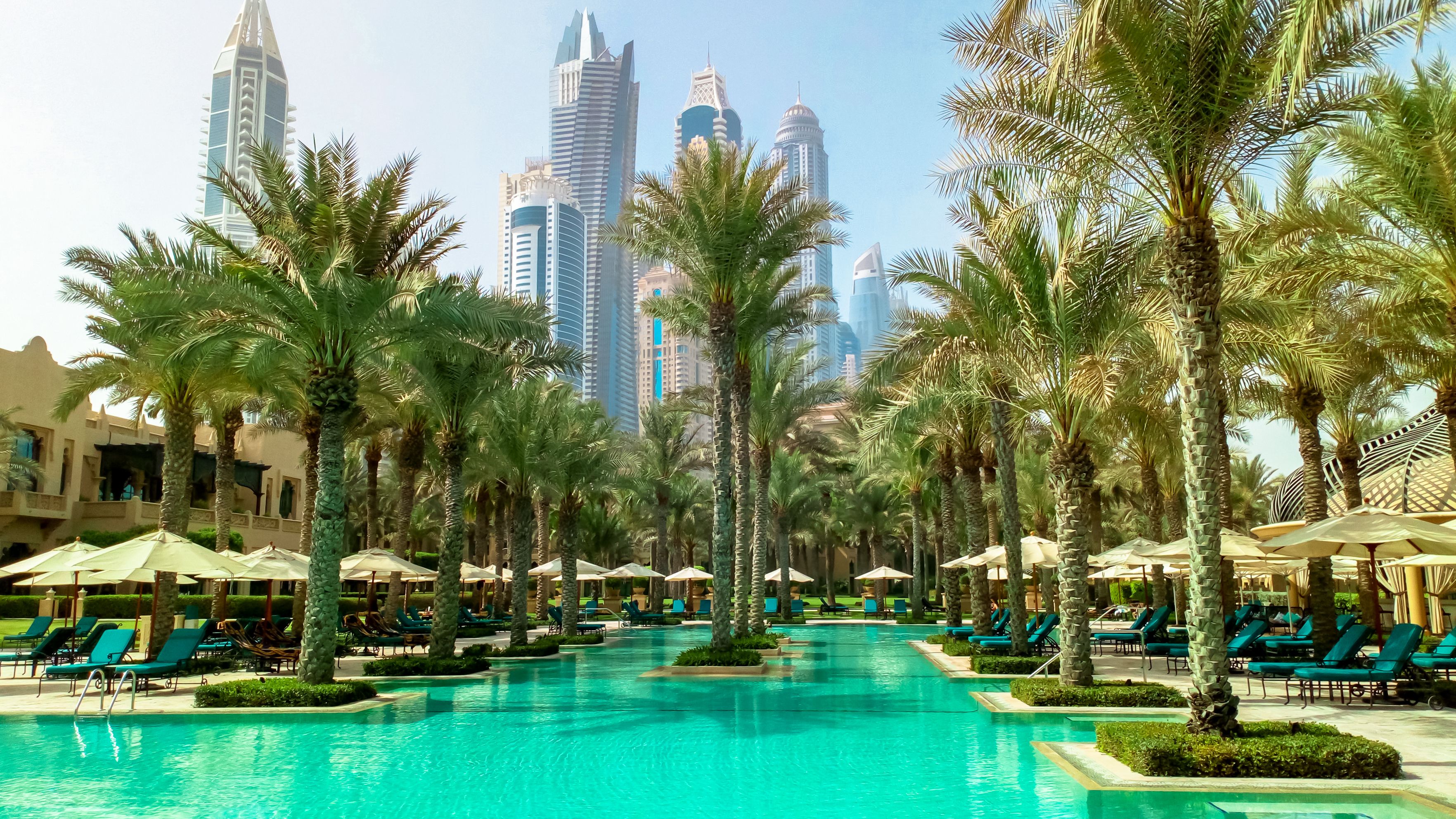 Oasis with pool in the One & Only Royal Mirage hotel. Dubai/Shutterstock
