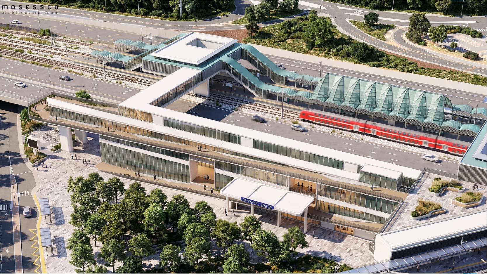 תחנת רכבת האוניברסיטה העתידית. צילום הדמיה: מוססקו אדריכלים