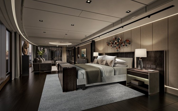 אחד משני חדרי השינה בסוויטה Skyview Regent. צילום: Regent Seven Seas