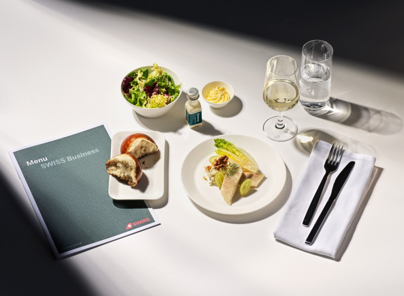 Smoked trout with Waldorf salad, grapes and roasted walnuts. Photo: SWISS