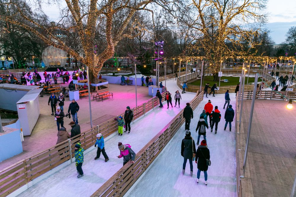 Rathausplatz turns into a huge ice rink from January until March in Vienna, Austria’s capital. Photo: tolga ildun/Shutterstock