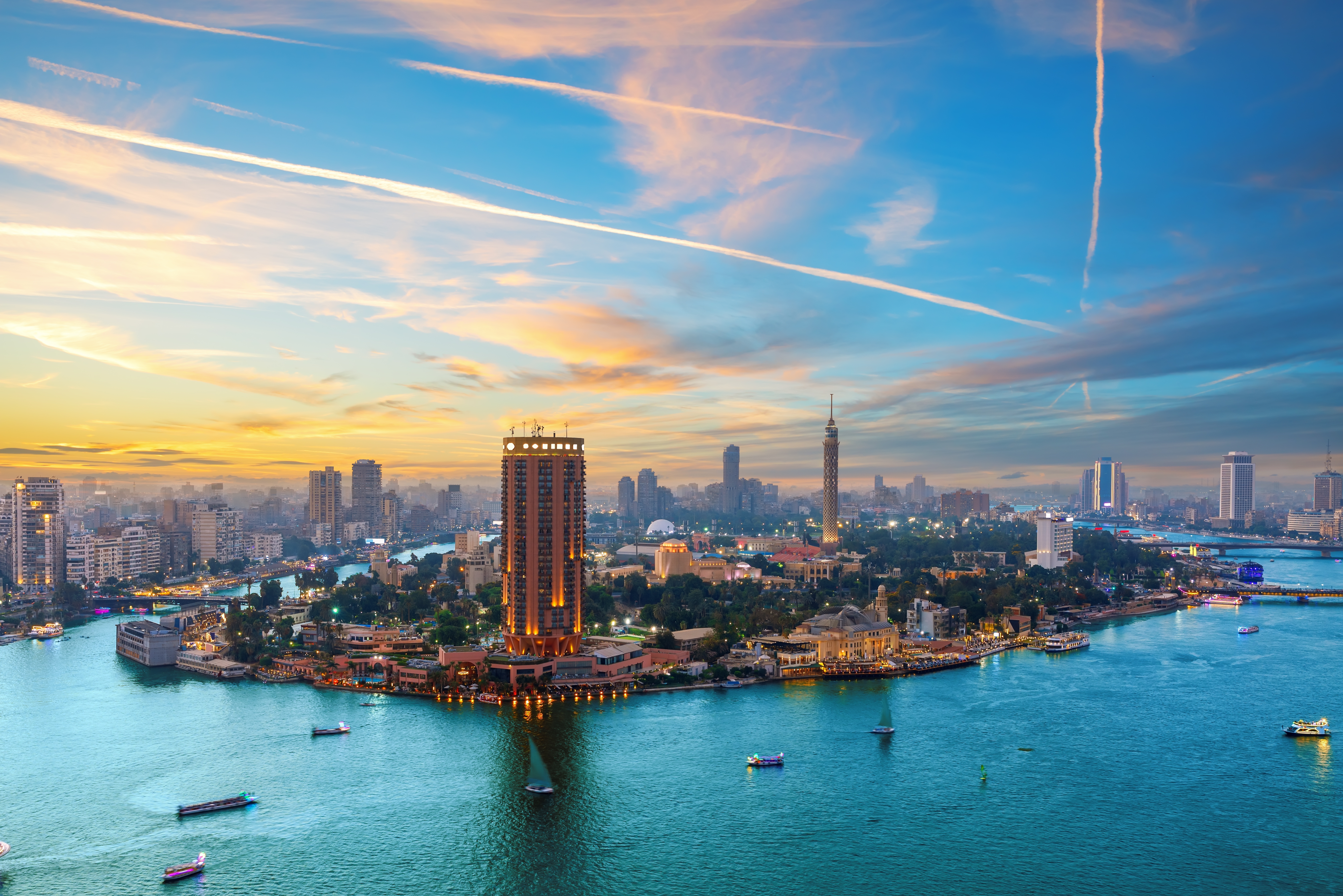 Exclusive aerial view of the Nile and downtown island of Cairo, Egypt. Photo: Shutterstock