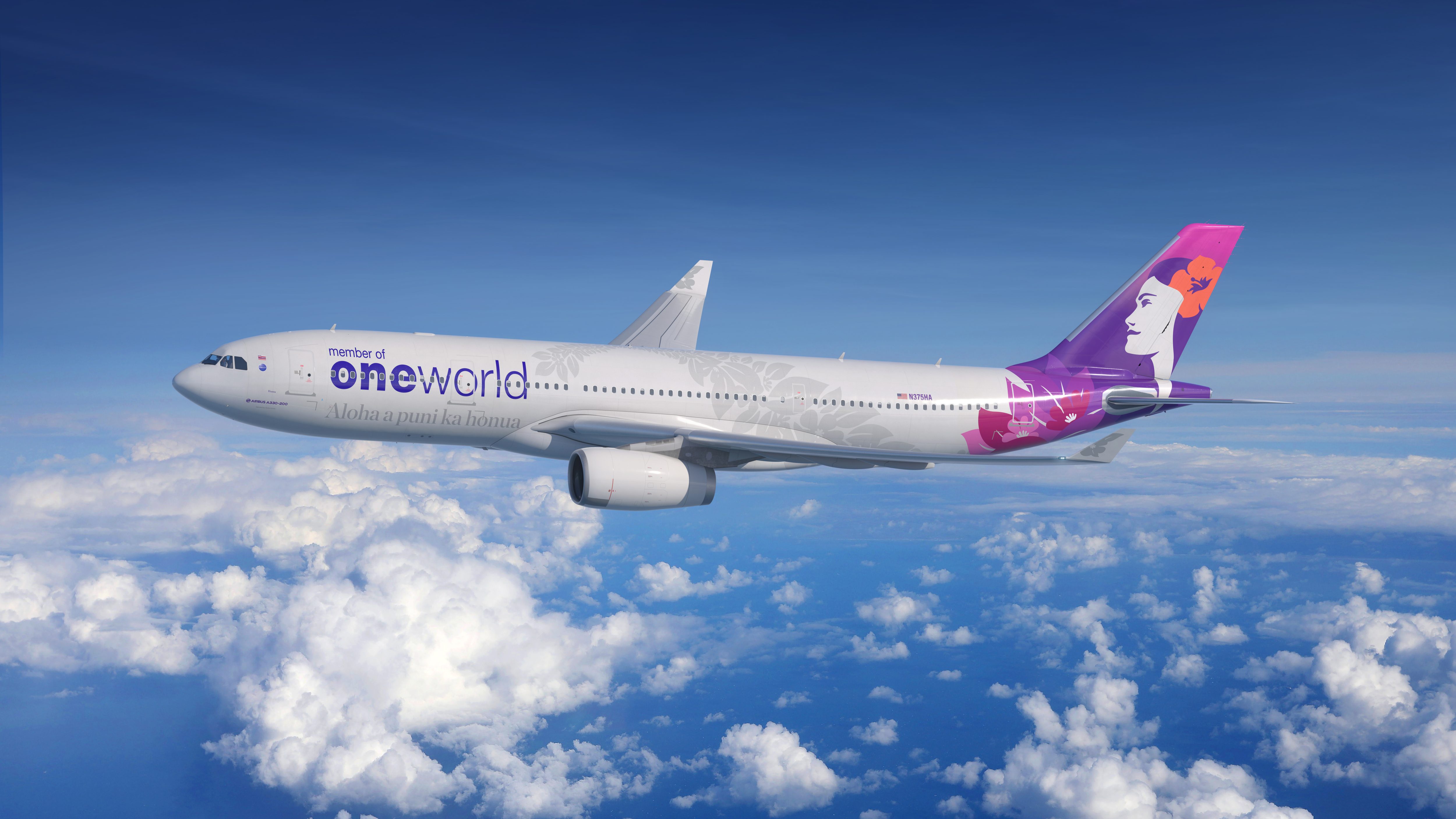 Hawaiian Airlines oneworld Airbus A330 livery. Photo: Hawaiian Airlines / Alaska Air Group