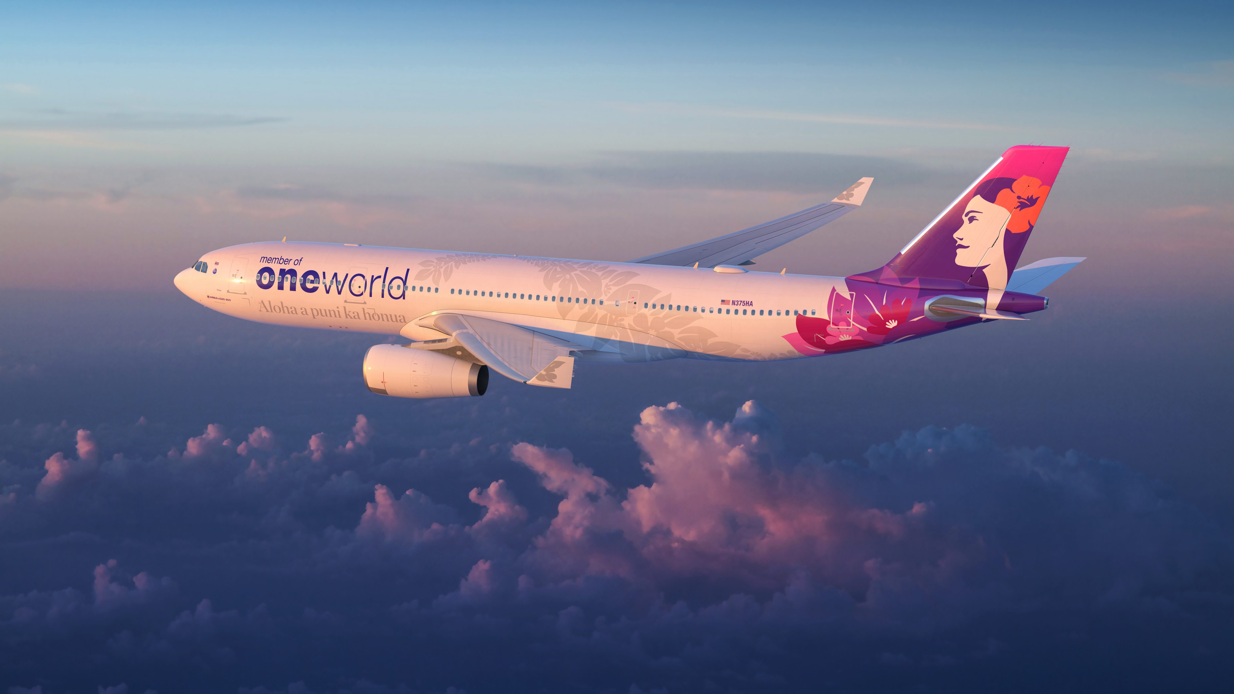 Hawaiian Airlines oneworld Airbus A330 livery. Photo: Hawaiian Airlines / Alaska Air Group