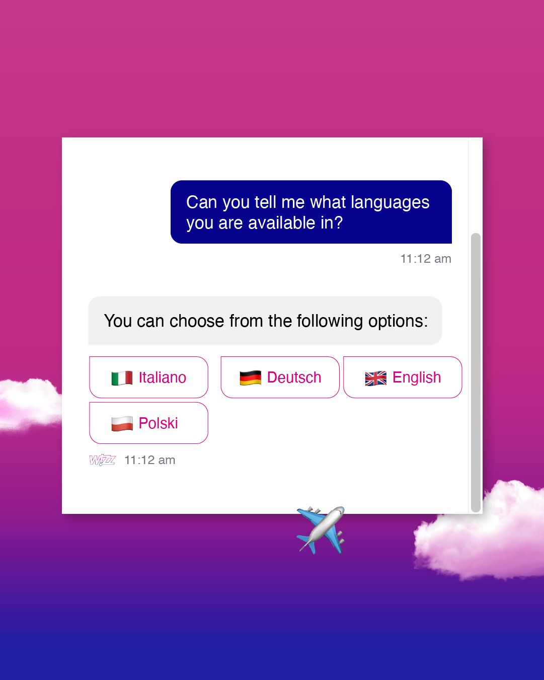 הצ'אטבוט החדש של Wizz Air. צילום: Wizz Air