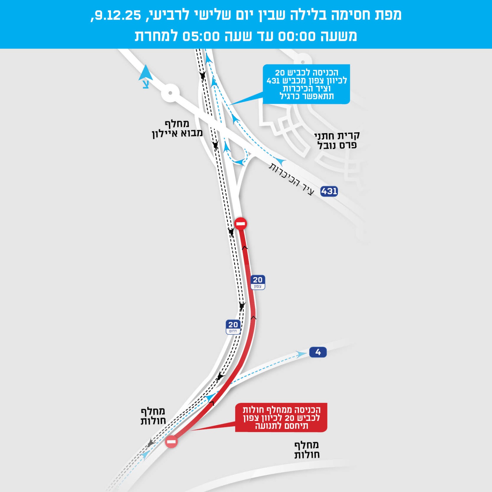 מפת החסימות. צילום: חברת נתיבי איילון
